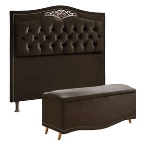 Cabeceira E Calçadeira Holanda 140cm Shop Das Cabeceiras Marrom Chocolate