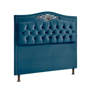 Cabeceira Estofada Holanda 0,90 Solteiro Veludo Shop Das Cabeceiras Azul