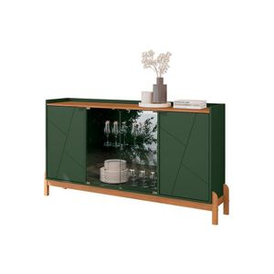 Aparador Buffet Bari Com 2 Portas E Pés De Madeira Maciça Verde Oliva cedro