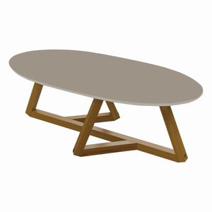 Mesa De Centro Sala Classic Oval Com Pés Em Madeira Maciça Gianduia nature