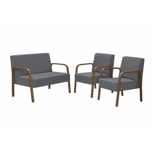 Conjunto Poltrona Luna Braço Madeira D Salla Suede Grafite