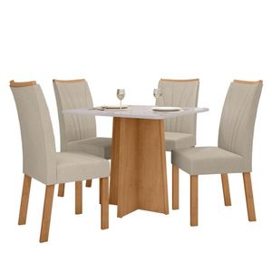 Conjunto Mesa 90cm Celebrare Com Vidro E 4 Cadeiras Apogeu Amêndoa Clean-off White-creme