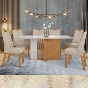 Conjunto Mesa 170cm Astrid Com Vidro E 6 Cadeiras Venus Amêndoa Clean-off White-creme