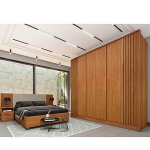 Quarto Casal Ripado Guarda-roupa 6 Portas Com Cama E Cabeceira Cinamomo