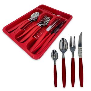 We Drop - Jogo De Talheres Faqueiro Aço Inox Com Gaveteiro - Vermelho