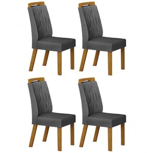 Kit 04 Cadeiras Sala De Jantar Ilheus Madeira Moveis Leifer Freijó,joli Chumbo