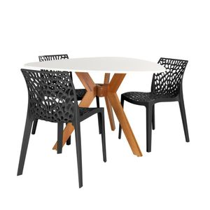 Conjunto Mesa De Jantar Orgânica Nina 120cm Branca Com 3 Cadeiras Gruvyer - Preto
