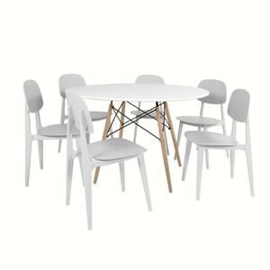 Conjunto Mesa De Jantar Redonda Eiffel Branca 120cm Com 6 Cadeiras Itália - Branco