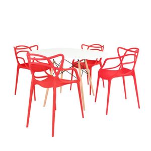 Conjunto Mesa De Jantar Redonda Eiffel Branca 120cm Com 4 Cadeiras Allegra - Vermelho