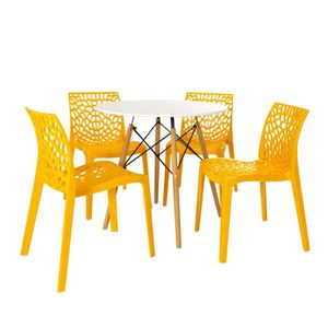 Conjunto Mesa De Jantar Redonda Eiffel 80cm Branca Com 4 Cadeiras Gruvyer - Amarelo