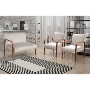 Conjunto Decorativo Anita Namoradeira + Poltronas Sala, Recepção Bege Claro 080