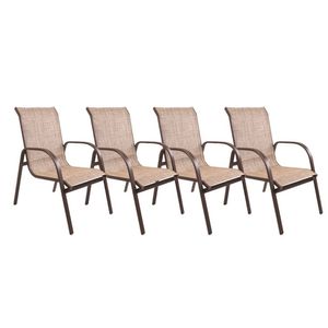 Conjunto 4 Poltronas Cannes Alumínio Café-bege Mesclado