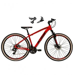 Bicicleta Aro 29 Ksw Xlt Alumínio 24v Câmbios Shimano Garfo Suspensão Pneu Faixa Bege Vermelho 17