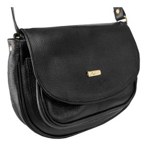 Bolsa Couro Legítimo Feminina Transversal Luxo Cor Preto