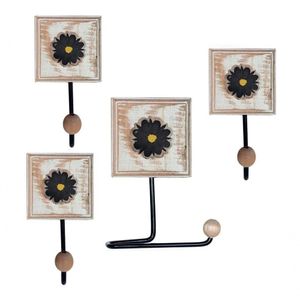 Kit Para Banheiro Com 3 Toalheiros E 1 Porta Papel Higiênico Rustico Flor Vermelha Cor Preto