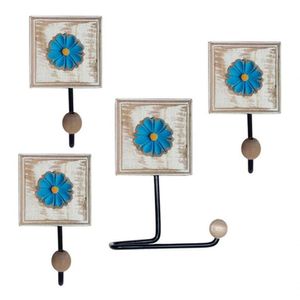 Kit Para Banheiro Com 3 Toalheiros E 1 Porta Papel Higiênico Rustico Flor Azul Cor Azul