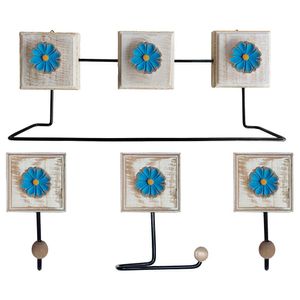 Kit Banheiro Com 2 Toalheiros + Porta Papel Higiênico + Toalheiro Rustico Artesanal Cor Azul