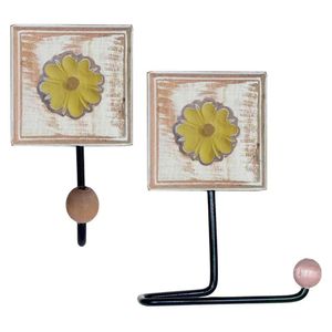 Kit Banheiro Porta Papel Higiênico + Toalheiro Flor Cor Amarelo