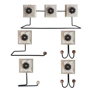 Kit Banheiro 5 Peças Artesanal Rústico Flor De Madeira 3d Anúncio Com Variação Cor Preto