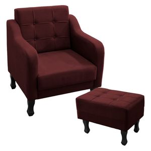 Kit Poltrona Decorativa C- Puff Para Sala Bella Suede Cor:marsala