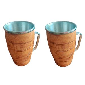 Kit 2 Caneca Termica De Madeira Artesanal Rústica 300ml