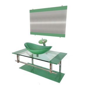 Gabinete De Vidro 80cm Inox Com Cuba Oval Verde