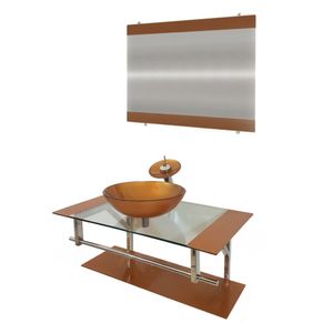 Gabinete De Vidro 80cm Inox Com Cuba Redonda Dourado Real
