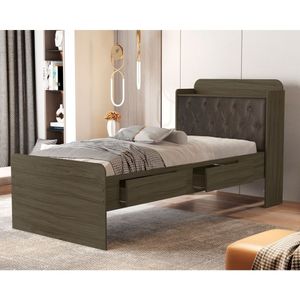 Cama Solteiro Com Baú 2 Gavetas Tamires Castanho-nogal