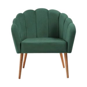 Poltrona Pétala Slim Base Madeira Tauari Veludo Verde