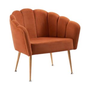 Poltrona Pétala Slim Base Aço Dourado Veludo Caramelo