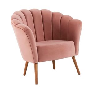 Poltrona Pétala Base Madeira Tauari Veludo Rosa