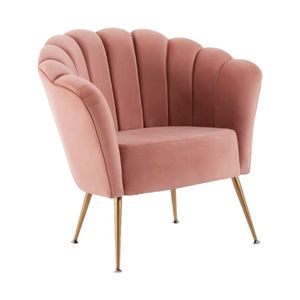 Poltrona Pétala Base Aço Dourado Veludo Rosa
