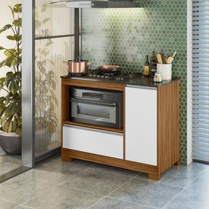 Balcão Modulado Para Forno E Cooktop 110cm 1 Porta 1 Gaveta Moscou Notável Freijó/branco