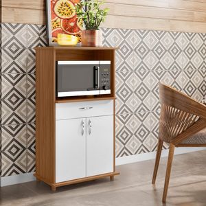 Balcão De Cozinha Modulado Para Forno E Microondas 67cm 2 Portas 1 Gaveta Barcelona Notável Freijó/branco