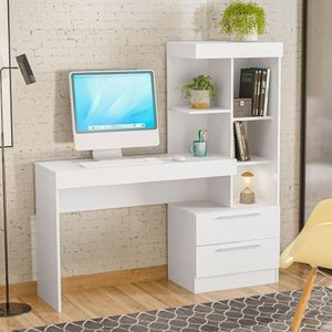 Escrivaninha Com Estante 2 Gavetas Santorini Notável Branco