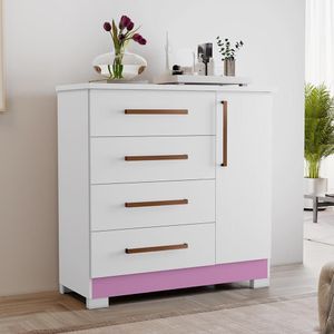 Cômoda 1 Porta 4 Gavetas Londres Notável Branco/rosa