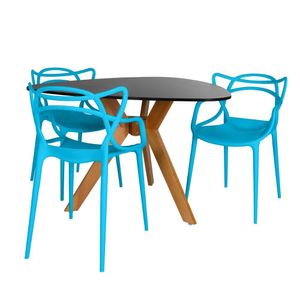 Conjunto Mesa De Jantar Orgânica Nina 120cm Preta Com 3 Cadeiras Allegra - Azul