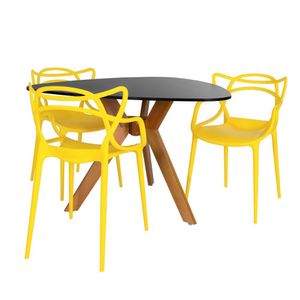Conjunto Mesa De Jantar Orgânica Nina 120cm Preta Com 3 Cadeiras Allegra - Amarelo