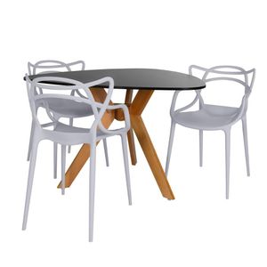 Conjunto Mesa De Jantar Orgânica Nina 120cm Preta Com 3 Cadeiras Allegra - Cinza