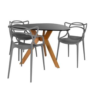 Conjunto Mesa De Jantar Orgânica Nina 120cm Preta Com 3 Cadeiras Allegra - Cinza Escuro