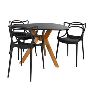 Conjunto Mesa De Jantar Orgânica Nina 120cm Preta Com 3 Cadeiras Allegra - Preto