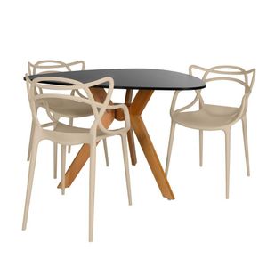 Conjunto Mesa De Jantar Orgânica Nina 120cm Preta Com 3 Cadeiras Allegra - Nude
