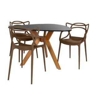 Conjunto Mesa De Jantar Orgânica Nina 120cm Preta Com 3 Cadeiras Allegra - Marrom