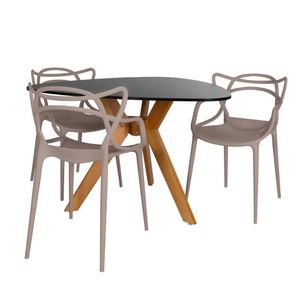 Conjunto Mesa De Jantar Orgânica Nina 120cm Preta Com 3 Cadeiras Allegra - Fendi