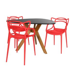Conjunto Mesa De Jantar Orgânica Nina 120cm Preta Com 3 Cadeiras Allegra - Vermelho