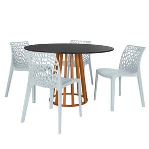 Conjunto Mesa De Jantar Redonda Talia Amadeirada Preta 120cm Com 4 Cadeiras Gruvyer - Cinza