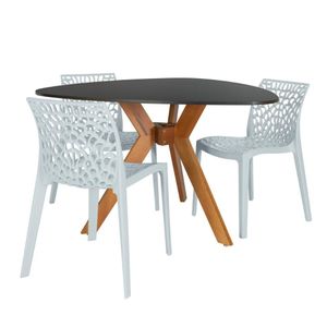 Conjunto Mesa De Jantar Orgânica Nina 120cm Preta Com 3 Cadeiras Gruvyer - Cinza