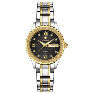 Relógio Feminino De Quartzo Com Strass Em Aço Inoxidável Casual Preto Prata