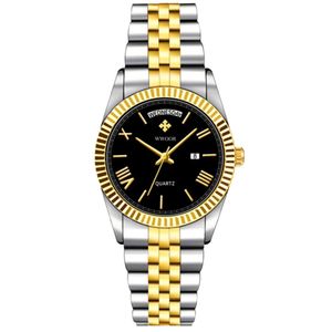 Relógio De Quartzo Masculino Design Casual Em Aço Inoxidavel à Prova D'água 3atm Preto Prata