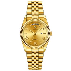 Relógio De Quartzo Masculino Design Casual Em Aço Inoxidavel à Prova D'água 3atm Dourado